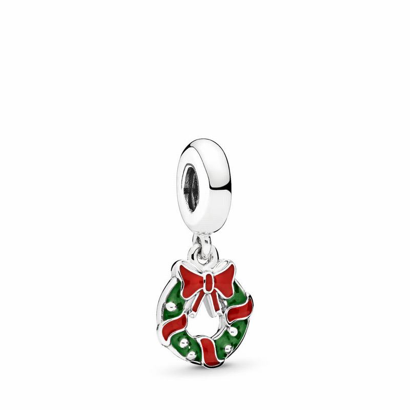 Pandora Holiday Wreath Dangle Charm - Sterling Silver/Enamel/Green - Canada | SU2598FY